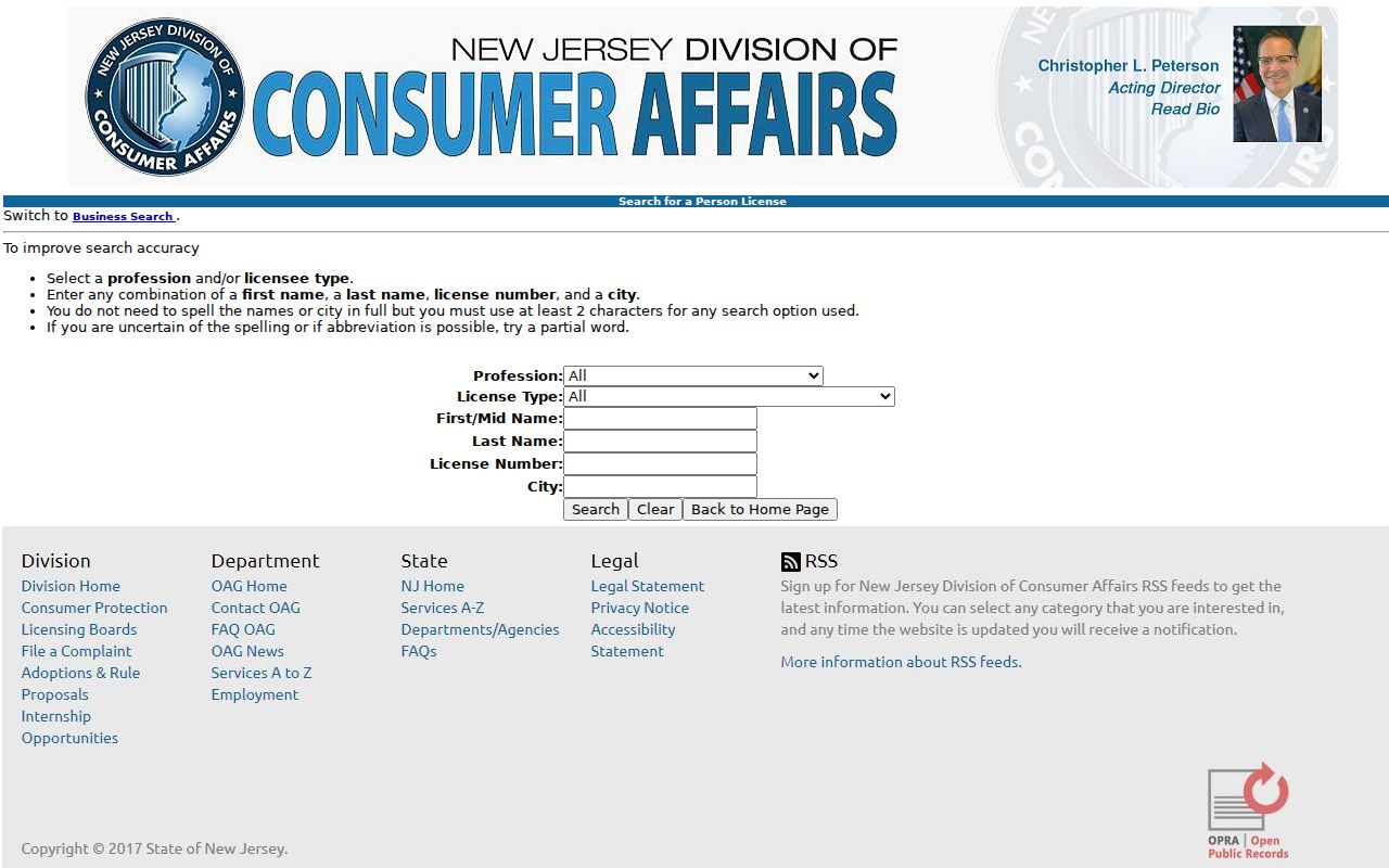Kearny resident lookup using New Jersey professional license verification