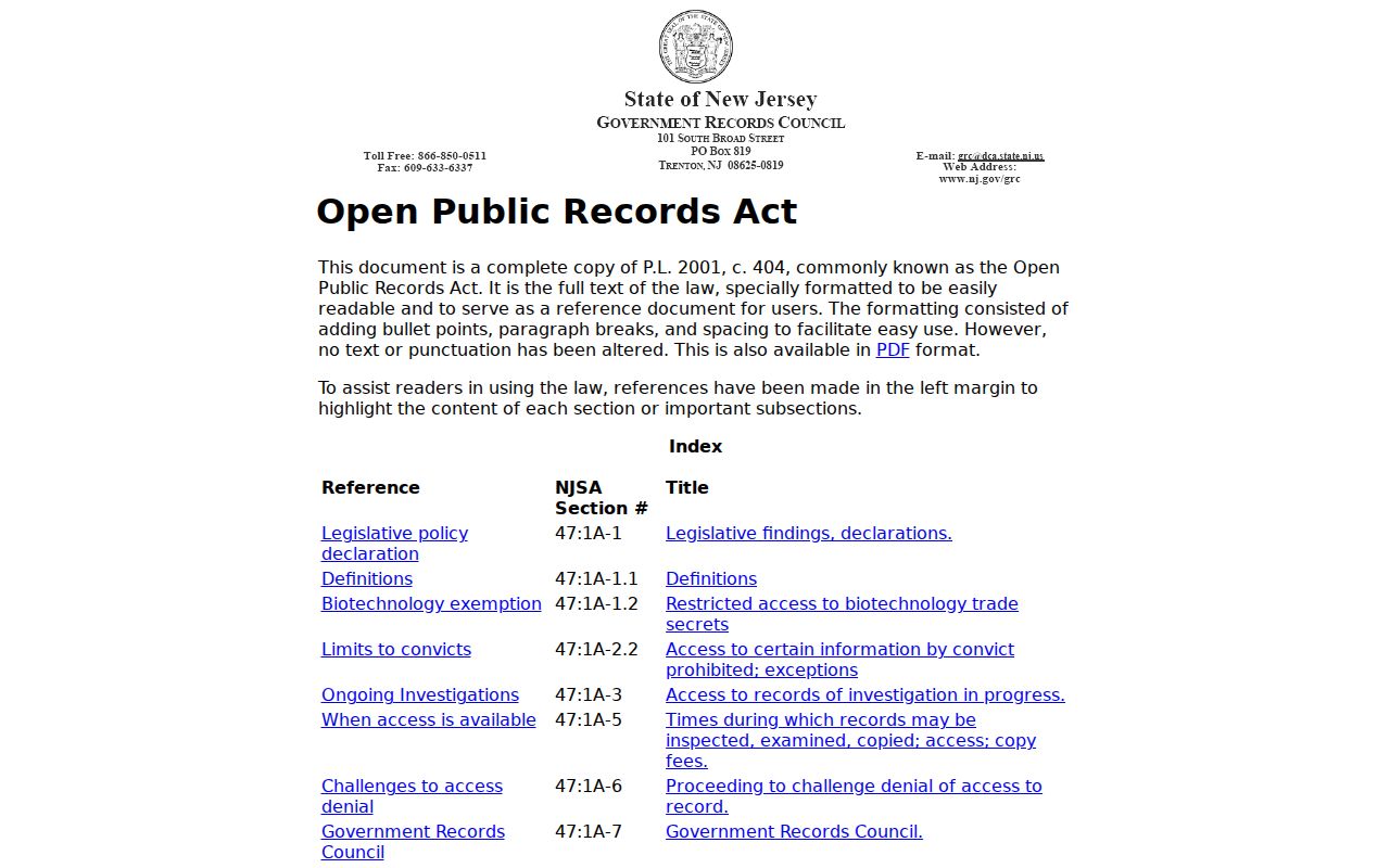Kearny neighbors reference showing the New Jersey Open Public Records Act page