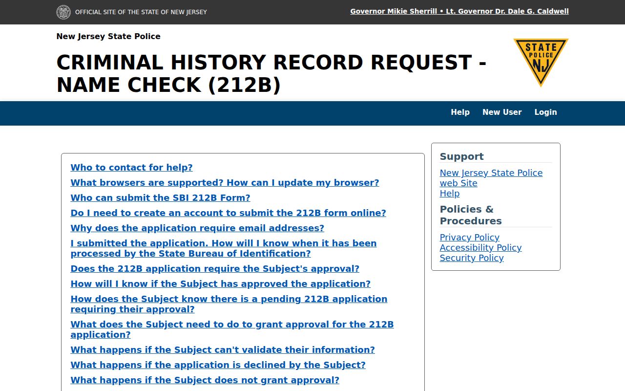 Kearny resident lookup limits in New Jersey State Police 212B information