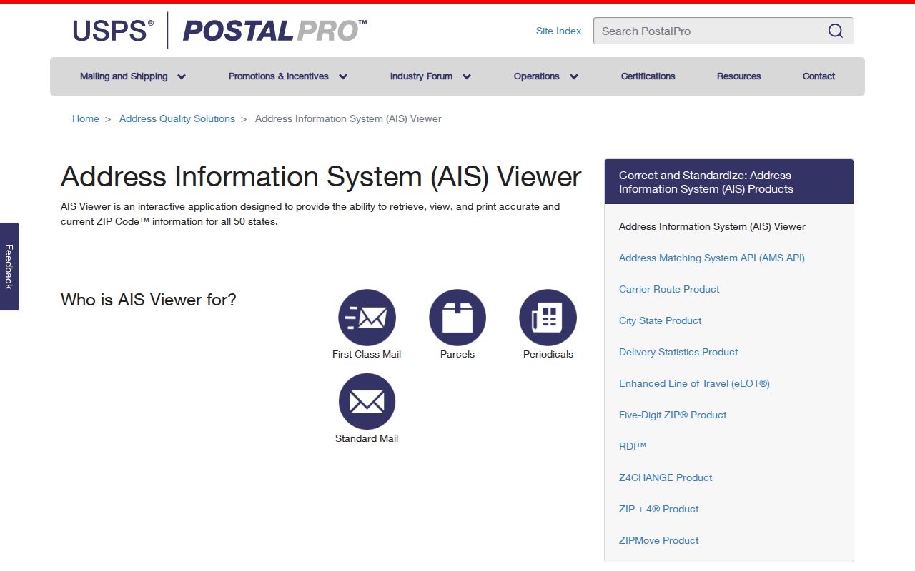 Kearny ZIP code directory reference showing the USPS AIS Viewer address-quality page